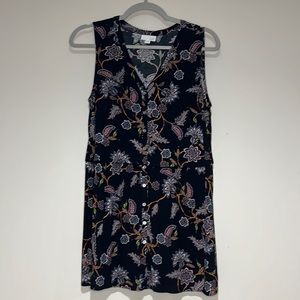J. Jill Black Floral Sleeveless V-Neck Button Front Tunic Blouse Size S